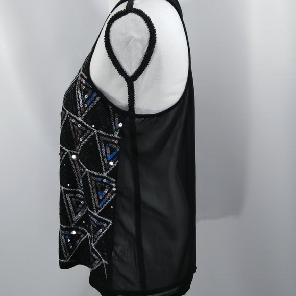 Almost Famous Sheer Sequin Tank Top Black Large - Picture 5 of 6